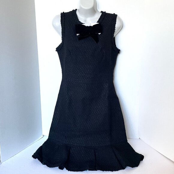 Kate Spade Dress Womens 0 Black Sheath Sleeveless Bow Tie Tweed Ruffle Short - Picture 2 of 15